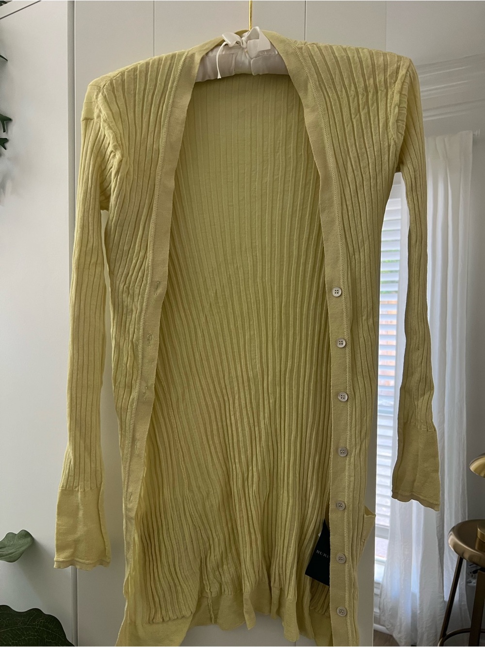 Burberry Pale Yellow Ribbed Long Cardigan